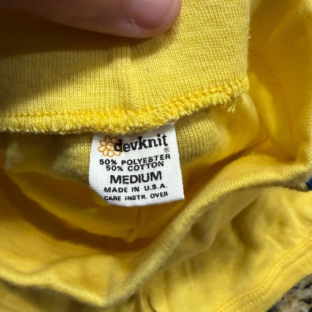 Vintage Devknit Kids Medium Yellow Striped Athletic Gym Shorts Made in USA Retro